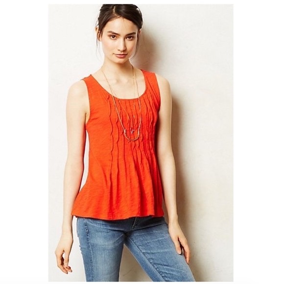 Deletta by Anthropologie • Twisted Pleats Cotton Tank in Red - Picture 1 of 10